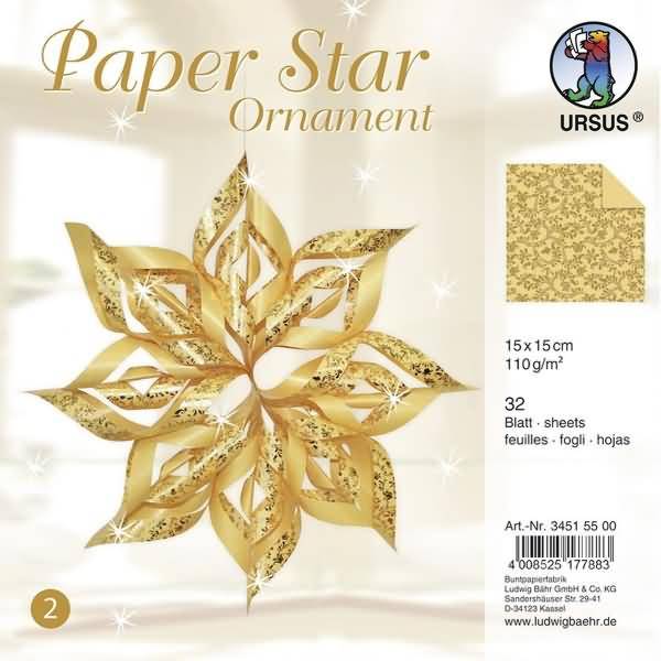 Papier Stern Ornament Set 2 110g/qm 15x15cm 32 Blatt gold