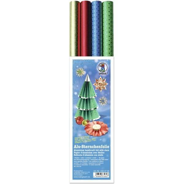 Alu-Sternchenfolie Polypackung 30x50cm VE=4 Rollen 4 Farben sortiert