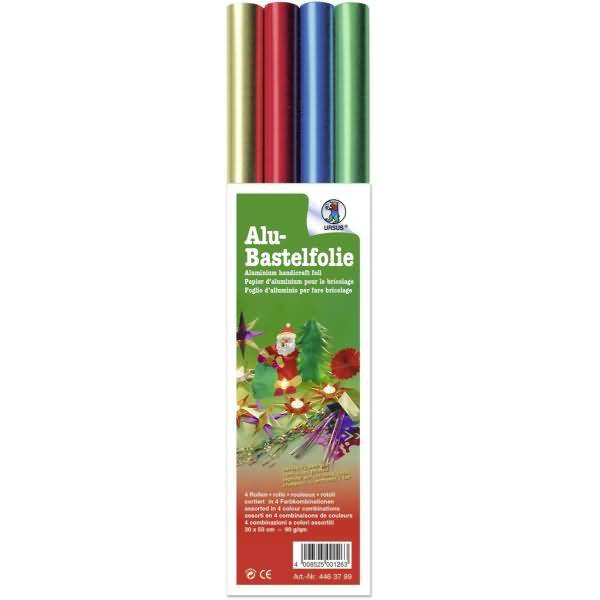 Alufolie Rolle Polypackung 30x50cm VE=4 Rollen 4 Farben sortiert