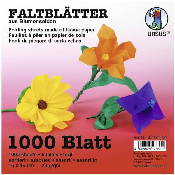 Blumenseide Faltblätter 20g/qm 16x16cm VE=1000 Blatt 10 Farben sortiert