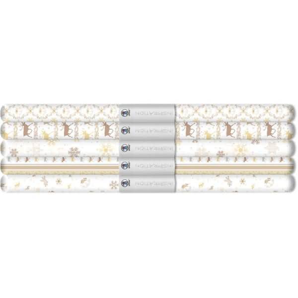 Transparentpapier Rolle 115 g/qm 50x61cm Classic Christmas creme/braun 5 Motive sortiert VE=5 Stück