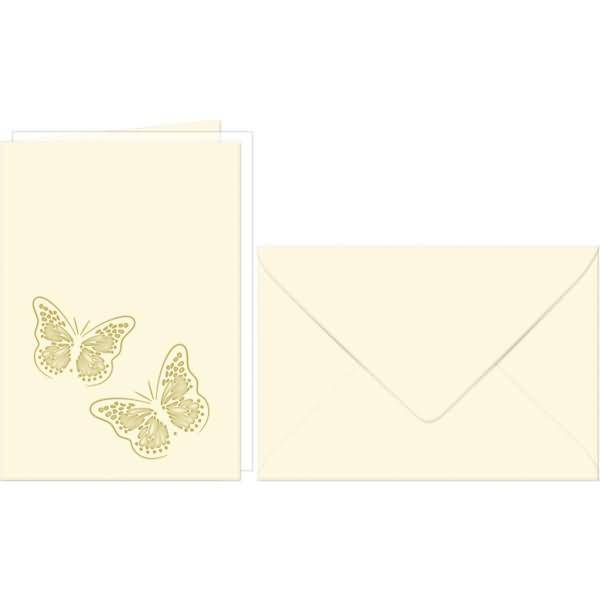 Doppelkarte A6 gelasert + Kuvert VE=5 Sets Schmetterlinge chamois