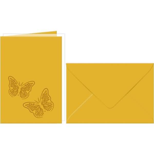 Doppelkarte A6 gelasert + Kuvert VE=5 Sets Schmetterlinge sonnengelb