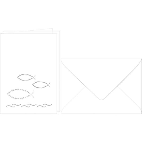 Doppelkarte A6 gelasert + Kuvert VE=5 Sets Fische weiß