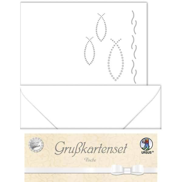 Doppelkarte A6 gelasert + Kuvert VE=5 Sets Fische weiß