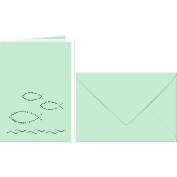 Doppelkarte A6 gelasert + Kuvert VE=5 Sets Fische meergrün