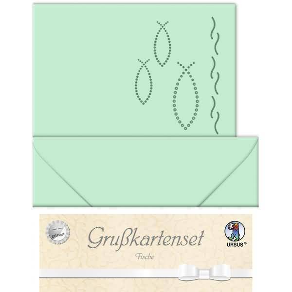 Doppelkarte A6 gelasert + Kuvert VE=5 Sets Fische meergrün