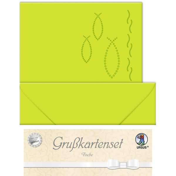 Doppelkarte A6 gelasert + Kuvert VE=5 Sets Fische hellgrün