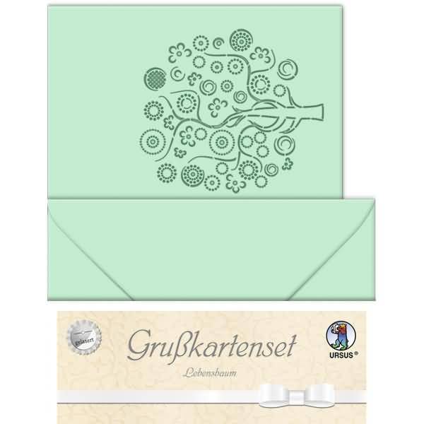 Doppelkarte A6 gelasert + Kuvert VE=5 Sets Lebensbaum meeresgrün