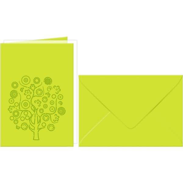 Doppelkarte A6 gelasert + Kuvert VE=5 Sets Lebensbaum hellgrün