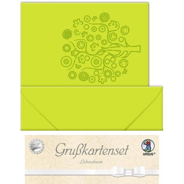 Doppelkarte A6 gelasert + Kuvert VE=5 Sets Lebensbaum hellgrün