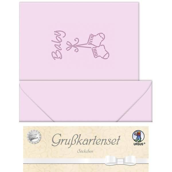 Doppelkarte A6 gelasert + Kuvert VE=5 Sets Söckchen rosa