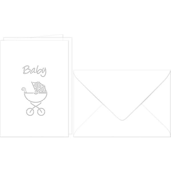 Doppelkarte A6 gelasert + Kuvert VE=5 Sets Kinderwagen weiß
