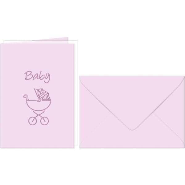 Doppelkarte A6 gelasert + Kuvert VE=5 Sets Kinderwagen rosa