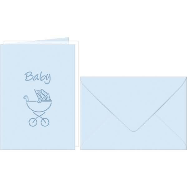 Doppelkarte A6 gelasert + Kuvert VE=5 Sets Kinderwagen hellbalu