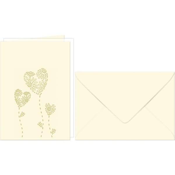 Doppelkarte A6 gelasert + Kuvert VE=5 Sets Herzblume chamois