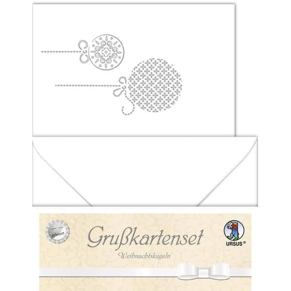 Doppelkarte A6 gelasert + Kuvert VE=5 Sets Weihnachtskugeln weiß