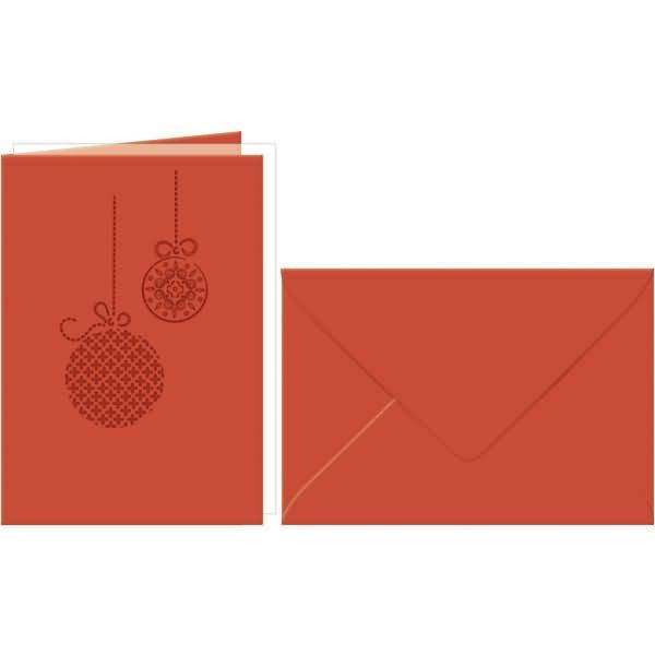 Doppelkarte A6 gelasert + Kuvert VE=5 Sets Weihnachtskugeln rubinrot