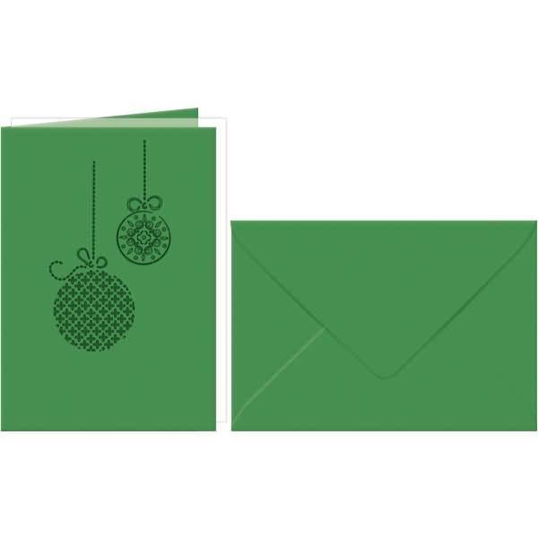 Doppelkarte A6 gelasert + Kuvert VE=5 Sets Weihnachtskugeln tannengrün