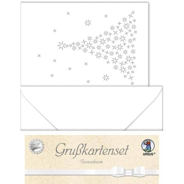 Doppelkarte A6 gelasert + Kuvert VE=5 Sets Tannenbaum weiß