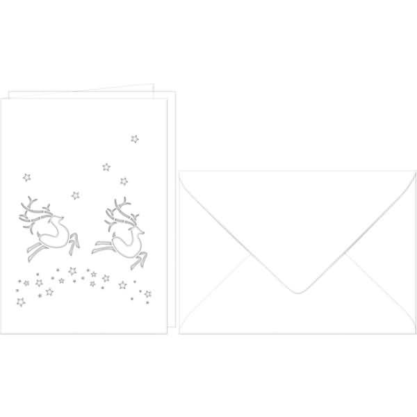 Doppelkarte A6 gelasert + Kuvert VE=5 Sets Rentier weiß