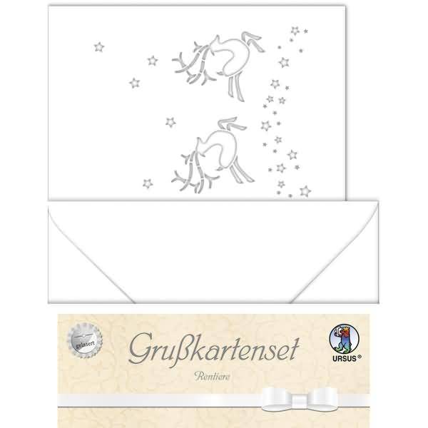 Doppelkarte A6 gelasert + Kuvert VE=5 Sets Rentier weiß