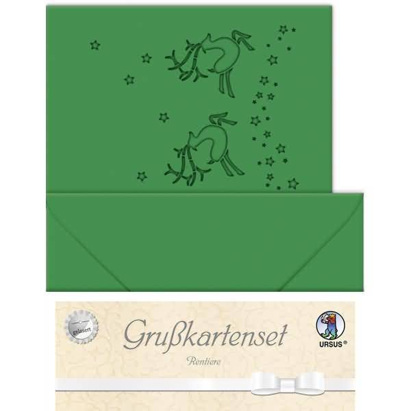 Doppelkarte A6 gelasert + Kuvert VE=5 Sets Rentier tannengrün