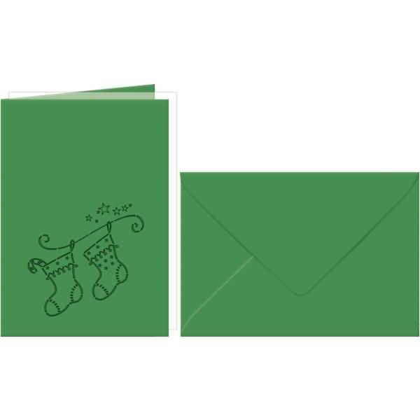 Doppelkarte A6 gelasert + Kuvert VE=5 Sets Weihnchtssöckchen tannengrün