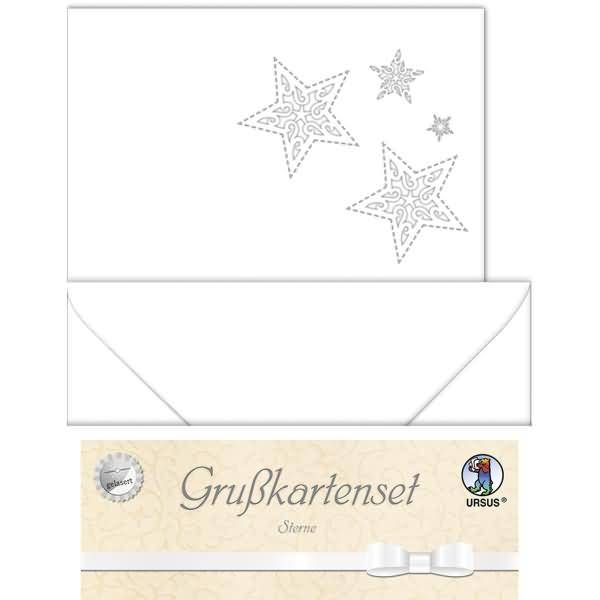 Doppelkarte A6 gelasert + Kuvert VE=5 Sets Sterne weiß