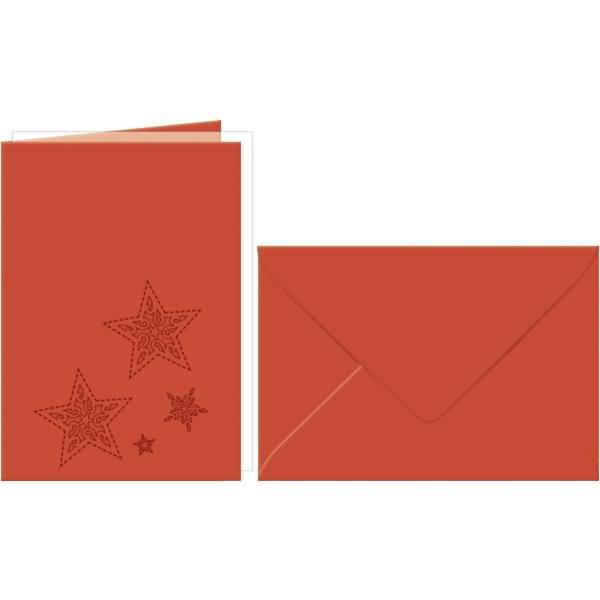 Doppelkarte A6 gelasert + Kuvert VE=5 Sets Sterne rubinrot