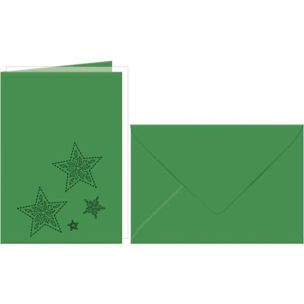 Doppelkarte A6 gelasert + Kuvert VE=5 Sets Sterne tannengrün