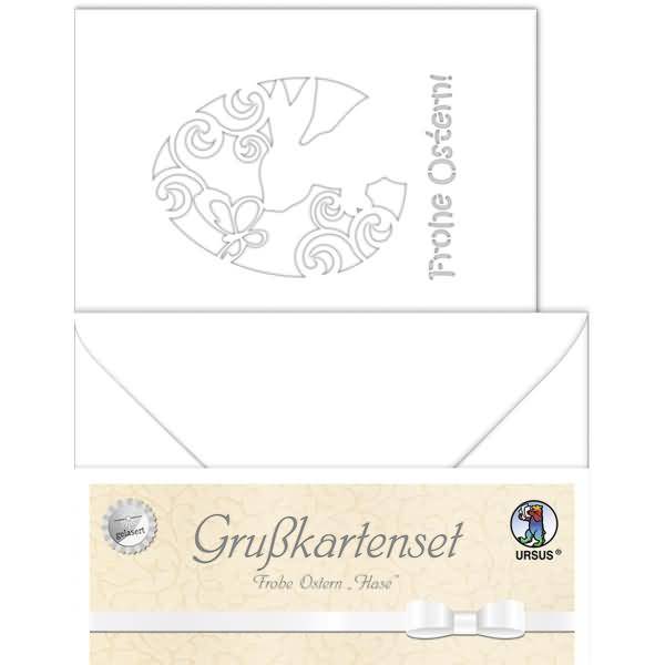 Grußkarten gelasert A6 'Frohe Ostern 'Hase' weiß VE=5 Sets
