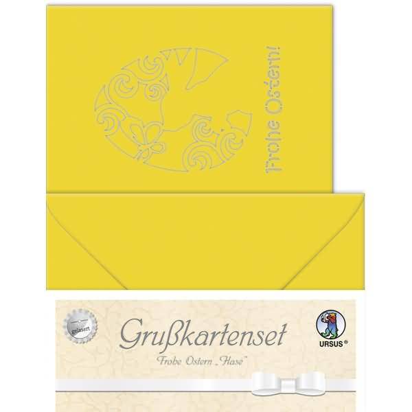 Doppelkarte+ Briefumschlag gelasert Hase sonnengelb