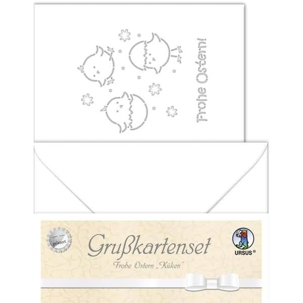 Grußkarten gelasert A6 'Frohe Ostern 'Küken' weiß VE=5 Sets