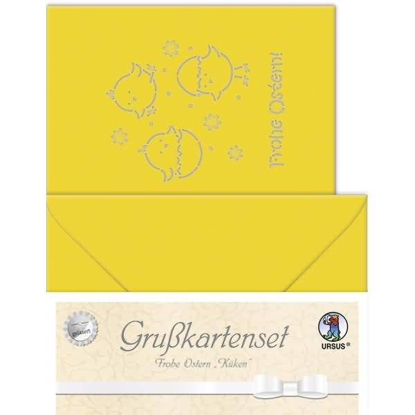 Grußkarten gelasert A6 'Frohe Ostern 'Küken' sonnengelb VE=5 Sets