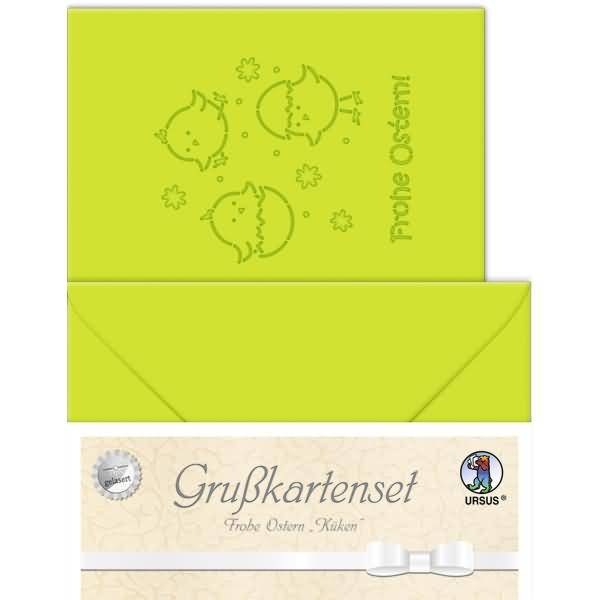 Grußkarten gelasert A6 'Frohe Ostern 'Küken' hellgrün VE=5 Sets
