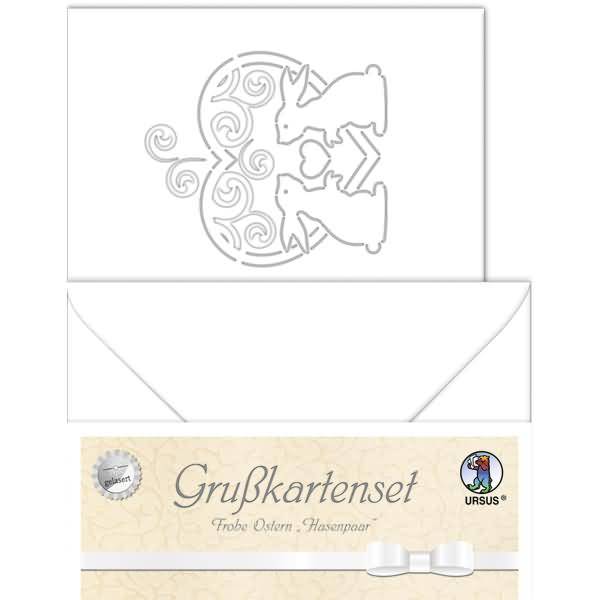 Grußkarten gelasert A6 'Frohe Ostern 'Hasenpaar' weiß VE=5 Sets
