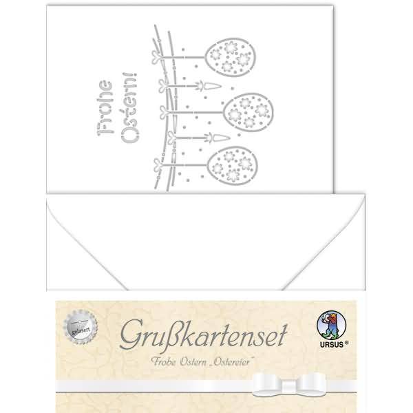 Grußkarten gelasert A6 'Frohe Ostern 'Ostereier' weiß VE=5 Sets