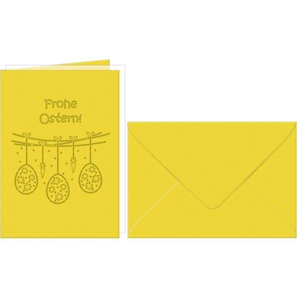 Grußkarten gelasert A6 'Frohe Ostern 'Ostereier' sonnengelb VE=5 Sets
