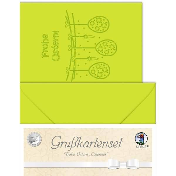 Grußkarten gelasert A6 'Frohe Ostern 'Ostereier' hellgrün VE=5 Sets