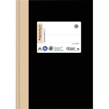 Weißer Registerbuhumschlag auf schwarzem Hintergrund mit beigem Rückenschild und mehreren institutionellen Logos, beschriftet mit „Registerbuch