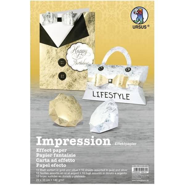 Bastelpapier Impression 140g/qm 23X33cm VE=10 Blatt sortiert gold/silber