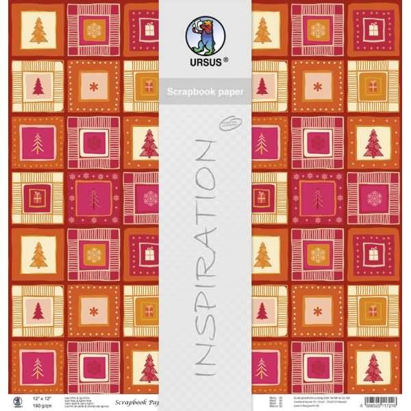 Scrapbook Paper Winterzauber orange/rot 12x12 Zoll VE=5 Blatt