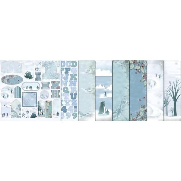 Scrapbook Paper Premium Glitter 30,5x30,5cm Collection Winter 6 Blatt 1 Die-Cut + 1 Chipboard