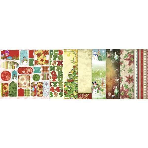 Scrapbook Paper Premium Glitter 30,5x30,5cm Collection Weihnachten 6 Blatt 1 Die-Cut + 1 Chipboard