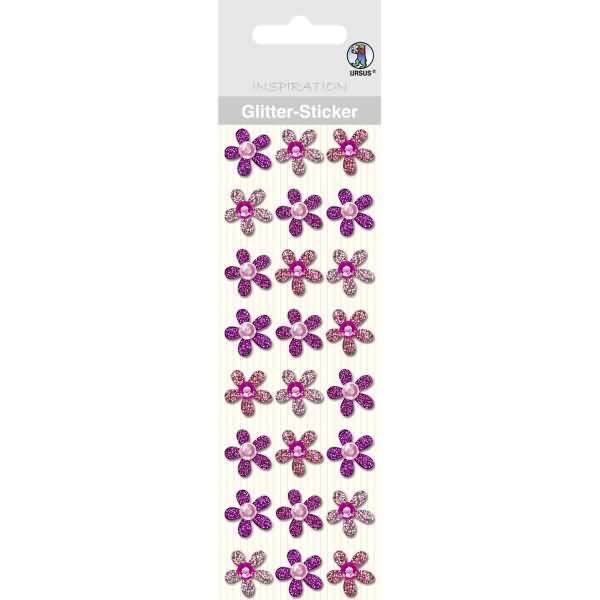 Glitter Sticker Blüten VE=24 Stück pink