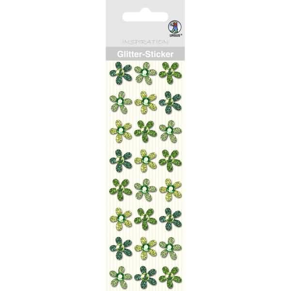 Glitter Sticker Blüten VE=24 Stück grün