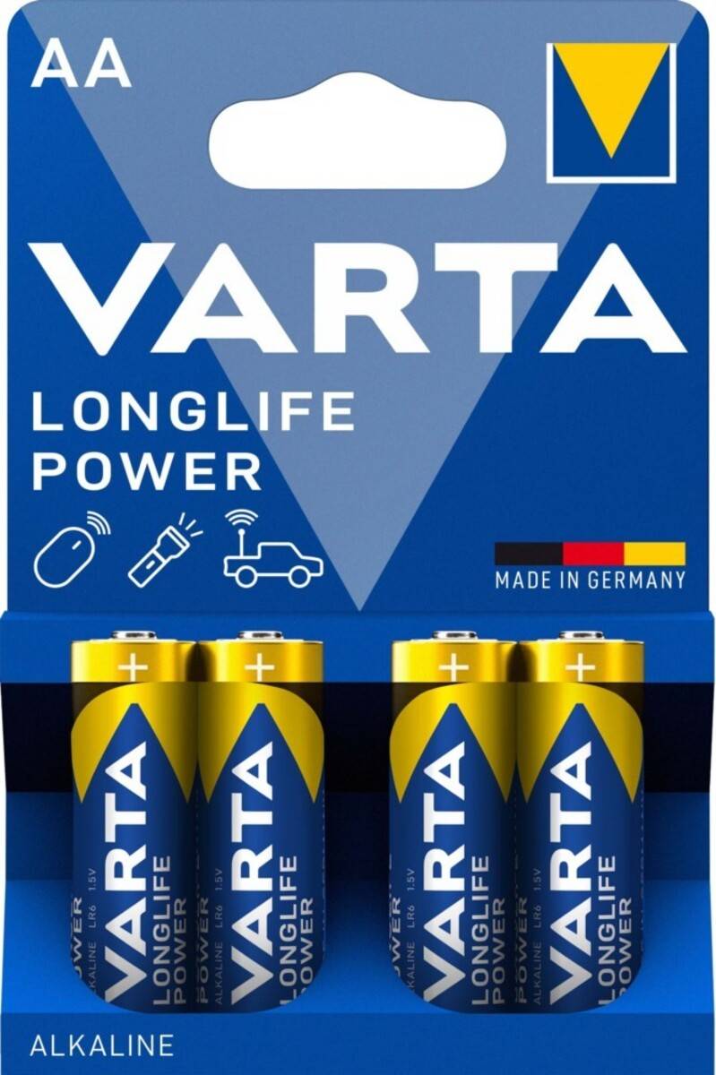 Batterien in einer blauen Varta-Verpackung mit der Aufschrift 