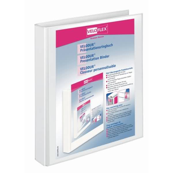 Präsentationsringbuch Velodur A4 PP kaschiert 4-D-Ring-Mechanik 25mm weiß