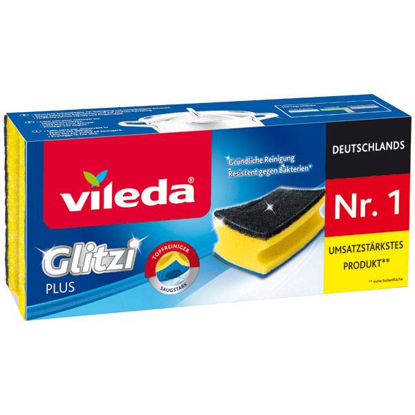 Vileda Glitzi Plus Scheuerschwamm mit Antibac gelb / schwarz 8,5 x 6,3 cm gelb / schwarz